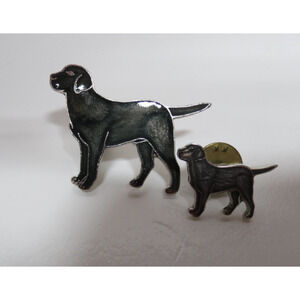 Set of 2 Matching Black Lab Dog Lapel Pins by MAFCO - Enamel - 2 Sizes